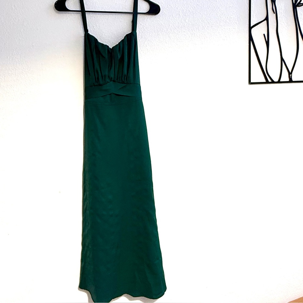Merokeety NWT Dark Green Satin Slip MIDI Dress w/Spaghetti Straps, Lined, Sz XL